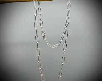 Sterling Silver Paperclip Chain Necklace: Adjustable Link Design