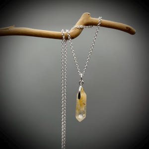 Golden Healer Quartz Crystal Point Pendant: Sterling Silver Necklace