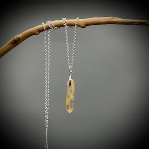 Golden Healer Quartz Crystal Point Pendant: Sterling Silver Necklace