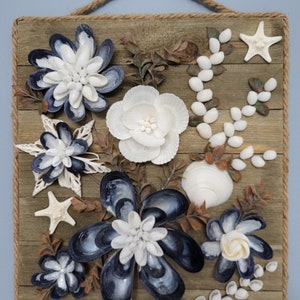 Seashell Wall Art, Coastal, Nautical, Beach Decor, Seashell Flowers, Coastal Framed Seashell Wall Art