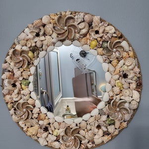 Beach Decor Seashell Mirror, Nautical Decor Shell Mirror, Coastal Decor White Seashell Mirror, Seashell Wall Mirror, Seashell Mirror