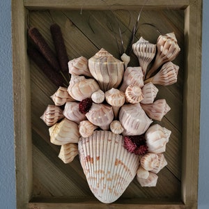 Seashell Wall Art, Coastal, Nautical, Beach Decor, Seashell Flowers, Coastal Framed Seashell Wall Art