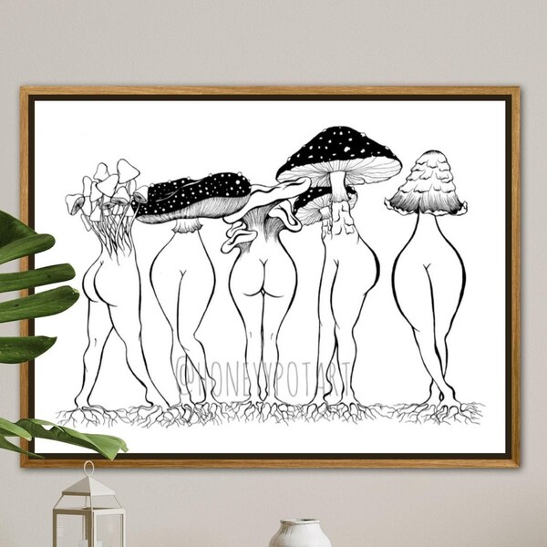 FANTASSTIC FUNGI| High quality handmade art print| mushroom print, mushroom art, botanical print, fungi art, black work, witchy, psychedelic