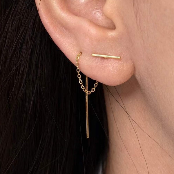 Long chain earrings, Bar chain earrings, Ear threader earrings, Small chain earrings, Minimalist earrings, Sterling silver chain earrings