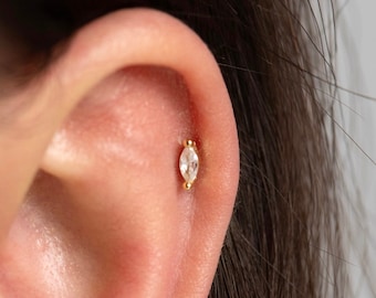 Tiny sparkling cartilage earrings, Cz teardrop stud earrings, Dainty screw back earrings, Small helix conch studs, Minimalist earrings