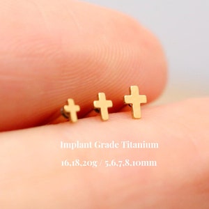 Titanium Cross Threadless Push Pin Labret, Cross Flat Back Stud, Cartilage Tragus Helix Stud, Cross Nose Stud, 16G 18G 20G, Tiny Cross Stud