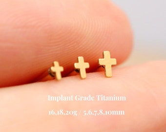 Internally Threaded Small Cross Implant Grade Titanium Labret Internally Threaded Small Cross Implant Grade Titanium Labret