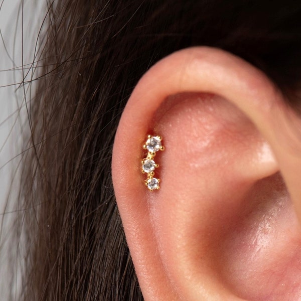 CZ climber stud earrings, Climber cartilage earrings, Tragus conch earrings, Helix stud screw back, Gold stud earrings, Small cartilage stud