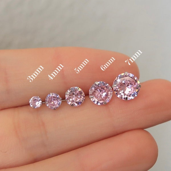 Dainty pink cz stud earrings, Cubic zirconia studs, Small stud earrings, Minimalist earrings, Pink cz earrings, Tiny stud earrings