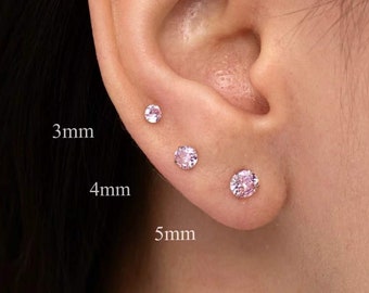 925 Sterling Silver Pale Pink Cubic Zirconia Small Cluster Stud Earrings 3/8" di 