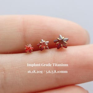 Titanium Garnet Star Cz Threadless Push Pin Labret, 3mm 4mm 5mm Star Flat Back Earring, Cartilage Stud, Tragus Conch Helix Stud, 16G 18G 20G