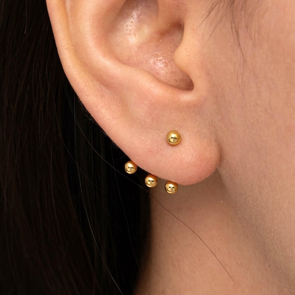 Dainty ear jacket, Front back bead stud earrings, Small stud earrings, Gold ear jacket, Minimalist earrings, Under earrings, Jacket studs