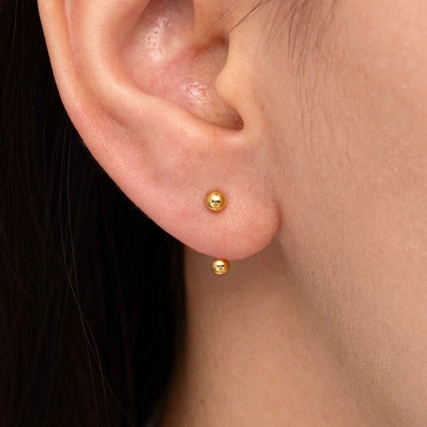 Tiny ball ear jacket earrings, Front back earrings, Small stud earrings, Dainty earrings, Gold ear jacket, Ball stud earrings, Minimal studs