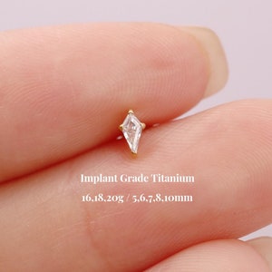 Titanium Cz Threadless Push Pin Labret, Kite Cz Flat Back Earring, Cartilage Tragus Helix Stud, Nose Stud, Small Stud, 16g 18g 20g, 5mm-10mm