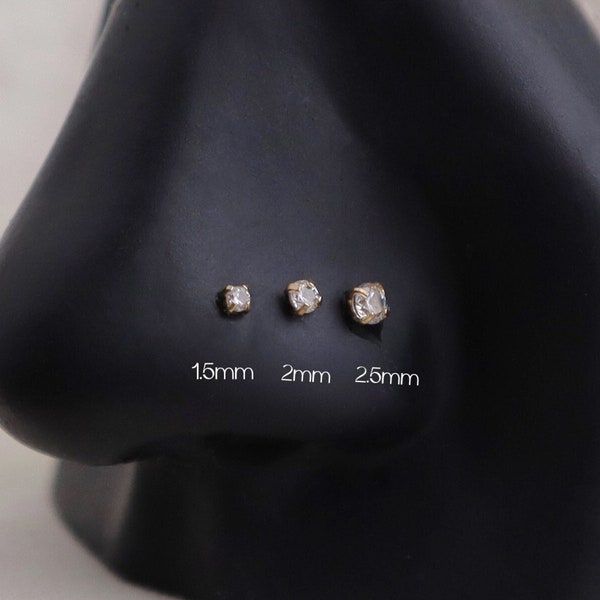 Titanium Cz Nose Stud, 1.5/2/2.5/3mm, L Bend Cz Nose Stud, Corkscrew Cz Nose Stud, Sparkly cz stud, Implant Grade Titanium