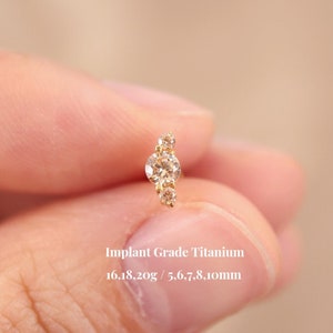 Titanium Climber Citrine Threadless Push Pin labret, Curved Cz Flat Back Earring, Cartilage, Conch, Helix, Nose Stud, 16G 18G 20G