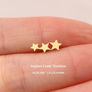 Titanium Climber Star Threadless Push Pin Labret, Curved Star Flat Back Earrings, Cartilage Conch Helix Nose Stud, 16G 18G 20G, 5mm-10mm