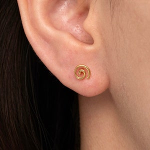 Tiny spiral stud earrings, Swirl stud earrings, Dainty circle earrings, Minimalist earrings, Cartilage studs, Gold studs, Small stud earring image 1