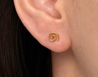 Tiny spiral stud earrings, Swirl stud earrings, Dainty circle earrings, Minimalist earrings, Cartilage studs, Gold studs, Small stud earring