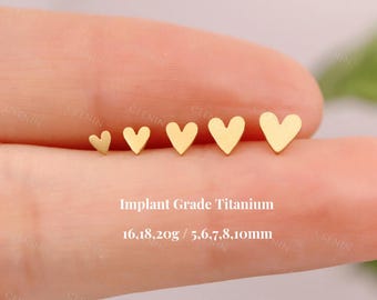 Titanium Tiny Heart Threadless Push Pin Labret, 2/2.5/3/3.5 Heart Flat Back Stud, Cartilage Tragus Helix Nose Stud, 16G 18G 20G