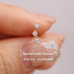 Titanium Curved Cz Threadless Push Pin labret, Climber Cz Flat Back Earring, Cartilage, Conch, Helix, Nose Stud, Tragus Stud, 16G 18G 20G