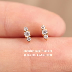 Titanium Straight Cz Threadless Push Pin Labret, Bar Cz Flat Back Stud, Cartilage Tragus Helix Stud, Nose Stud, 16G 18G 20G
