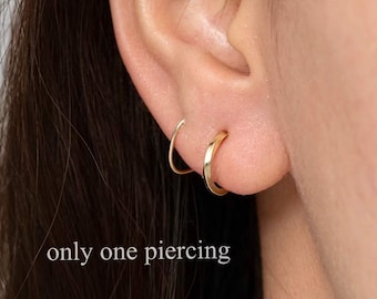 Dainty hoop earrings, Double piercing earring, Spiral earring, Gold loop earrings, Faux double hoop earrings, Double hoop twist earring
