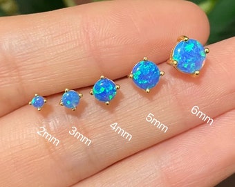 Dainty opal stud earrings, Blue opal studs, Dark blue opal studs, White opal stud earrings, Gold opal earrings, Tiny studs, Minimalist studs