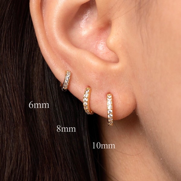 Dainty hoop earrings, Cz huggie hoop, Small hoop earrings, Minimalist earrings, Second hole earrings, Cartilage earrings, Gold hoop earrings