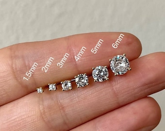 1.5mm-7mm tiny cz studs earrings, Crystal diamonds studs, Dainty earrings, Cartilage studs, Gold studs, Nose stud, Minimalist studs