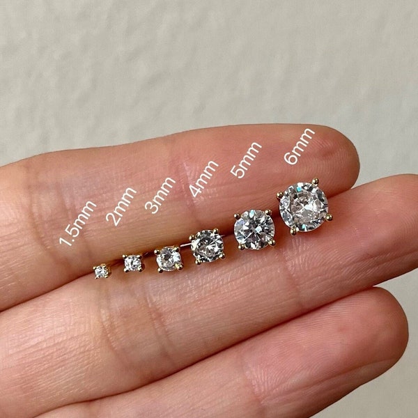 1.5mm-7mm tiny cz studs earrings, Crystal diamonds studs, Dainty earrings, Cartilage studs, Gold studs, Nose stud, Minimalist studs