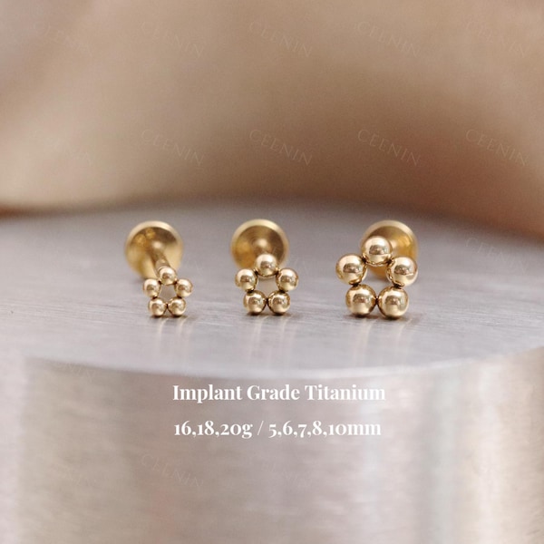 Titanium Circle Threadless Push Pin Labret, 3mm 4mm 5mm Open Circle Flat Back Earring, Cartilage Stud, Tragus Conch Helix Stud, 16G 18G 20G