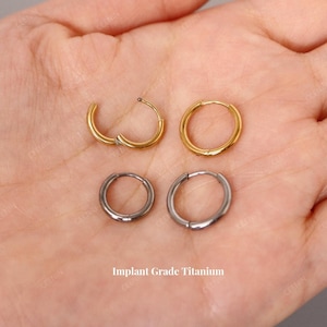 1.6mm / 2mm Titanium Huggie Hoop Earring, Thick Hinge Hoop Earrings, Nose Hoop, Simple Bar Hoop Earrings