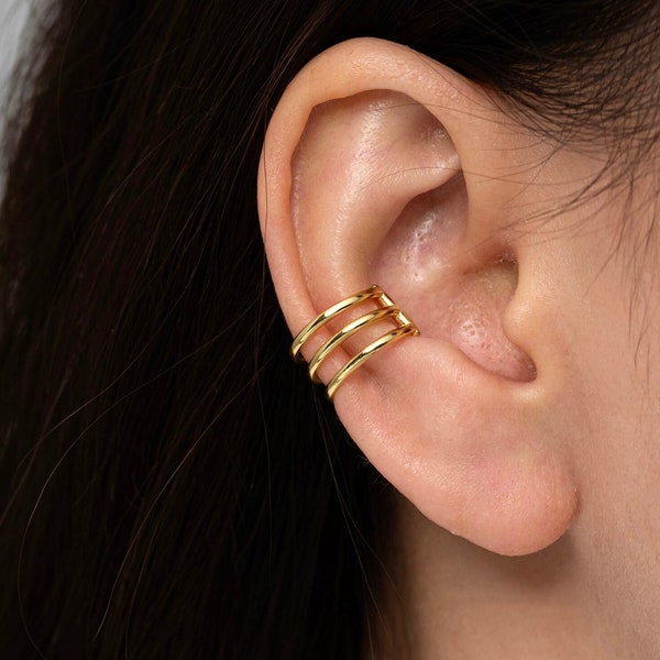 Triple conch ear cuff earrings, Dainty triple ear cuff, Ear cuff no piercing, Fake piercing, Triple Lines ear cuff, Minimalist earrings