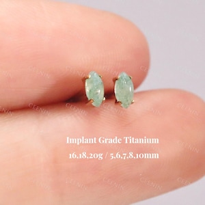Titanium Natural Green Aventurine Stone Threadless Push Pin Labret, Flat Back Earring, Cartilage Stud, Conch Stud, Tragus Helix Nose Stud
