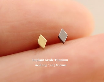 Titanium Rhombus Threadless Push Labret Stud, Flat Back Earrings, Tragus, Conch, Helix Stud, Cartilage Earrings, 20G/18G/16G, 5-10mm