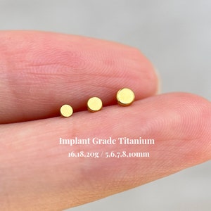 Titanium Disc Threadless Push Pin Labret, 1.5mm - 3mm, Tiny Round Flat Back Stud, Cartilage Tragus Helix Nose Stud, Small Stud, 16g 18g 20g