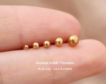 Titanium Bead Threadless Push Pin Labret, 1.5/2/2.5/3mm, Flat Back Earring, Conch Tragus Helix Cartilage Stud, Bead Nose Stud, 16G 18G 20G