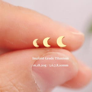 Titanium Crescent Moon Threadless Push Pin Labret, Moon Flat Back Stud, Cartilage Tragus Helix Nose Stud, 16G 18G 20G, Tiny Moon