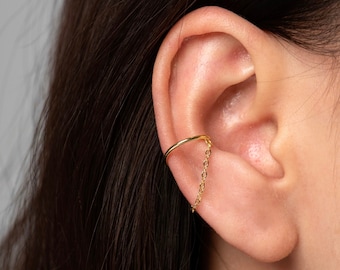 Dainty chain ear cuff, Fake helix ear cuff no piercing, Conch ear cuff, Cartilage earrings, Small ear cuff, Gold chain earrings