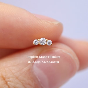 Titanium Tiny Climber Cz Threadless Push Pin Labret, Flat Back Earring, Cartilage Stud, Tragus Stud, Helix Conch Nose Stud, 16G/18G/20G