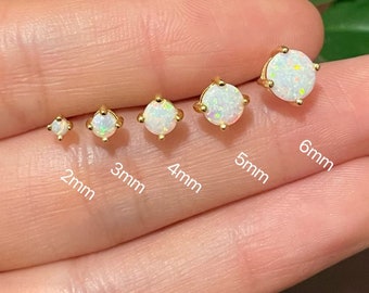 Dainty opal stud earrings, White opal studs, Tiny opal studs, Small stud earrings, Gold opal earrings, Second hole studs,Minimalist earrings