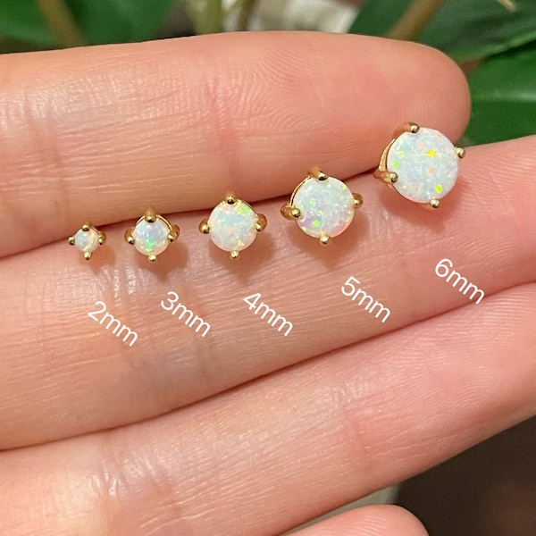Dainty opal stud earrings, White opal studs, Tiny opal studs, Small stud earrings, Gold opal earrings, Second hole studs,Minimalist earrings