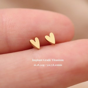 Titanium Heart Push Pin Labret Stud, Threadless Flat Back Earrings, Cartilage Stud, Tragus Conch Helix Stud, Nose Stud, 16G 18G 20G, 5-10mm