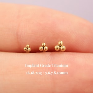 Titanium Trinity Bead Threadless Push Pin labret, Triangle Flat Back Earring, Cartilage, Conch, Helix, Nose Stud, Tragus Stud, 16G 18G 20G