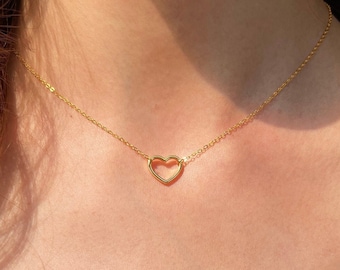 Dainty heart necklace, Open heart necklace, Simple heart choker, Heart jewelry, Heart pendant necklace, Gold heart necklace, Gift For Her