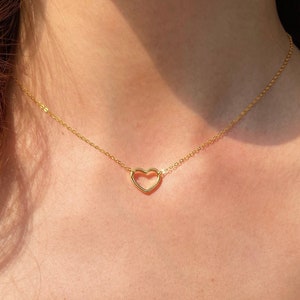 Dainty heart necklace, Open heart necklace, Simple heart choker, Heart jewelry, Heart pendant necklace, Gold heart necklace, Gift For Her