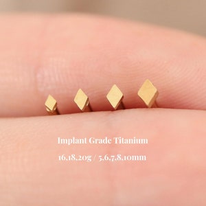 Titanium Rhombus Threadless Push Pin Labret, Tiny Rhomb Flat Back Stud, Cartilage Tragus Helix Stud, Nose Stud, 16G 18G 20G, Tiny stud