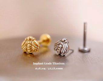 Titanium Bee Flat Back Earrings, Threadless Push Pin Labret, 20G/18G/16G, 5-10mm, Tragus Cartilage Helix Conch Stud, Implant Grade Titanium