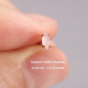 Titanium Natural Rose Quartz Stone Threadless Push Pin Labret, Pink Stone Flat Back Earring, Cartilage Stud, Conch Tragus Helix Nose Stud